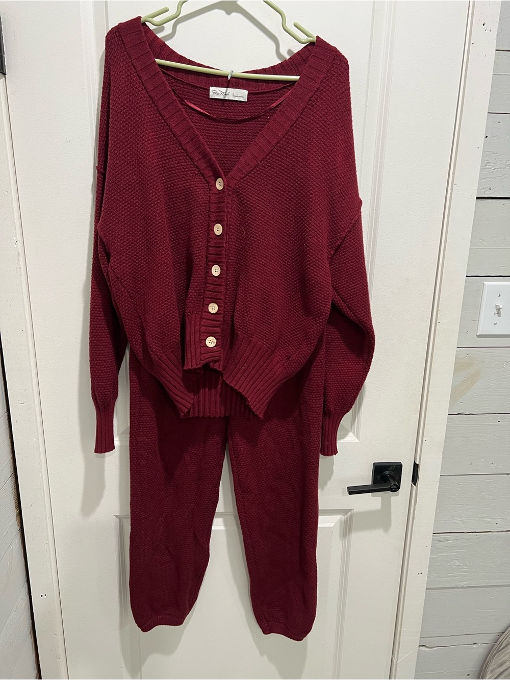 Rae Mode Burgundy Knit Button Cardigan with Matching Pants